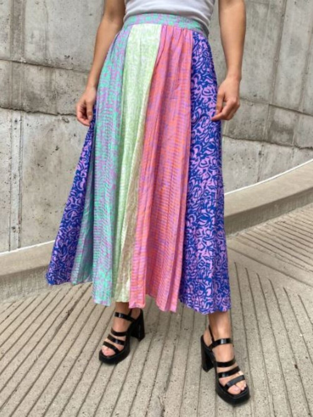 Tanya Taylor Women's Pleated Patchwork Jeanna Skirt size 8